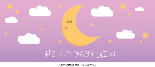 Cute poster, Hello Baby Girl, cartoon illustration vector