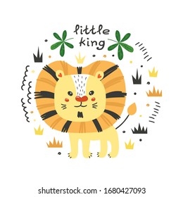 Cute poster with lion. Isolated element for stickers, cards, invites and posters