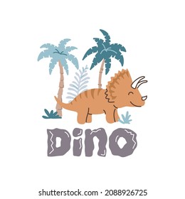 Cute poster with the little dinosaur vector prints for baby room, baby shower, greeting card, kids and baby t-shirts, and wear. Scandinavian trendy style