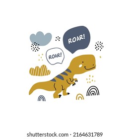Cute poster with the little dinosaur vector prints for baby room, baby shower, greeting card, kids and baby t-shirts, and wear.