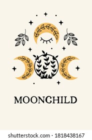 cute poster with magic moon and moon phases
