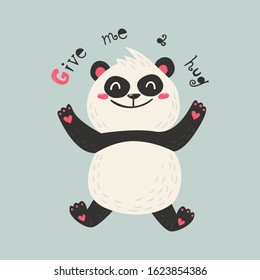Cute poster with panda bear. Love design for birthday invitation, poster, clothing, nursery wall art and Valentine's day card.
