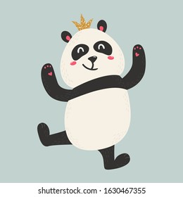 Cute poster with panda bear. Love design for birthday invitation, poster, clothing, nursery wall art and Valentine's day card.