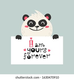 Cute poster with panda bear. Love design for birthday invitation, poster, clothing, nursery wall art and Valentine's day card.