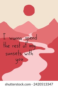 Cute poster with quote about love, Valentine's Day greeting card in modern, trendy colors, vector illustration.