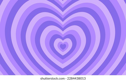 Cute poster with repeating hearts in trendy retro 2000s design. Groovy psychedelic pattern in y2k style. Valentine day background. Vector illustration in pastel purple colors.
