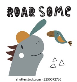 Cute poster with small dinosaur vector print for kids room, baby shower, greeting cards, baby and kids t-shirts and clothes.