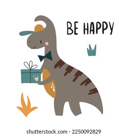 Cute poster with small dinosaur vector print for kids room, baby shower, greeting cards, baby and kids t-shirts and clothes.