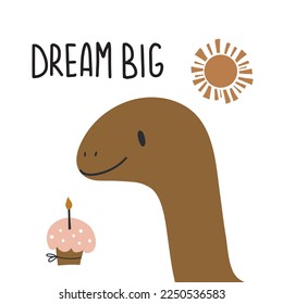 Cute poster with small dinosaur vector print for kids room, baby shower, greeting cards, baby and kids t-shirts and clothes.