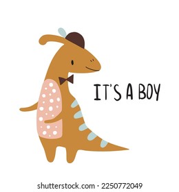 Cute poster with small dinosaur vector print for kids room, baby shower, greeting cards, baby and kids t-shirts and clothes.