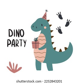 Cute poster with small dinosaur vector print for kids room, baby shower, greeting cards, baby and kids t-shirts and clothes.