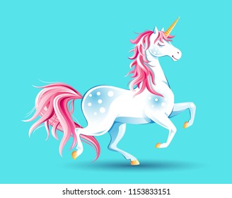 Cute poster with Unicorn. Cartoon character. Vector illustration. Design element for childish accessories. Greeting card or apparel print, decorative emblem, label, book cover, icon, mascot. 