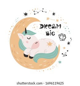Cute poster with Unicorn. Isolated element for stickers, cards, invites and posters
