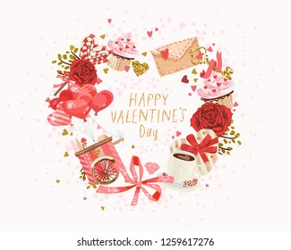 cute poster, valentines day greetings, heart shape frame, vector illustration, wallpaper. Flyers, invitation, poster, brochure, banner.