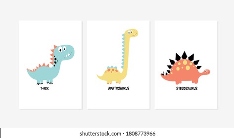 Cute posters with the little dinosaur vector prints for baby room, baby shower, greeting card, kids and baby t-shirts, and wear. 