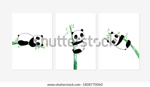 Cute Posters Sweet Pandas Vector Prints Stock Vector Royalty Free 1808770060