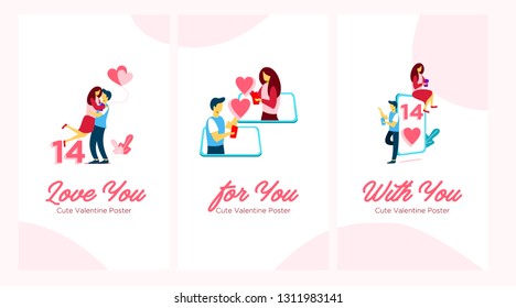 cute posters, valentines day greetings, heart shape frame, vector illustration of a couple in love. Flyers, invitation, poster, brochure, banner.