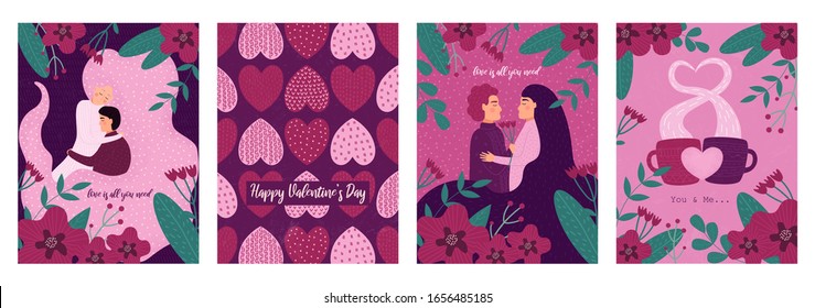 Cute posters, valentines day greetings vector illustration of a couple in love. Flyers, invitation, poster, brochure, banner.