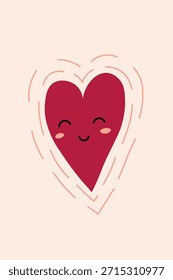 Nette Vektorgrafik im Posterstil mit einem süßen Herzcharakter. Einfaches, flaches Design mit einer warmen, romantischen Stimmung. Perfekt für Valentinstag-Karten, Liebesplakate, Social-Media-Grafiken, Aufkleber, Geschenke und romantisches Branding.