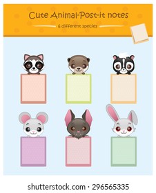 Cute post-it notes #3 - raccoon, otter, skunk, mouse, bat, rabbit