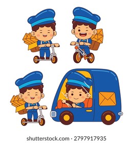 cute postman boy cartoon character vector illustration
