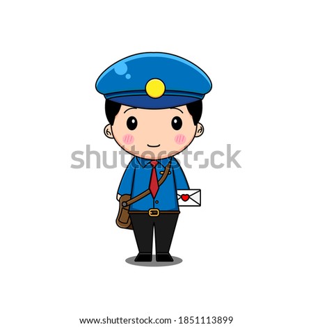 Cute postman Vector illustration of chibi character isolated on white background.