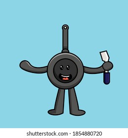cute pot character holding a spatula, illustration art