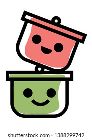 Cute pot characters stick together for potluck - vector