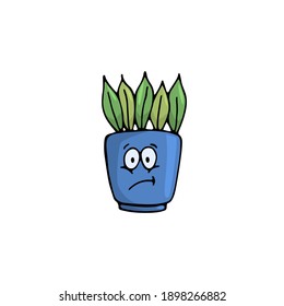 Cute pot with a flower. Colored doodle of a home plant. Hand-drawn emotions. Illustration for stickers, decals, prints, postcards.