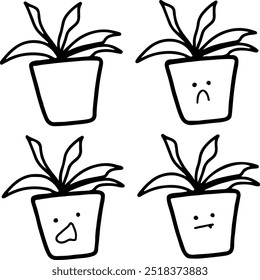 Lindos Vectores de olla | Planta | Varias expresiones | 4 VECTOR | Minimalista