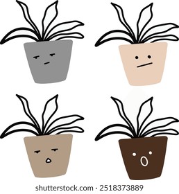 Lindos Vectores de olla | Planta | Varias expresiones | 4 VECTOR | Minimalista