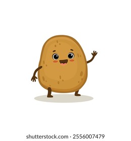 Cute potato character with arms and legs. Funny flat vegetable isolated on white background. Doodle style. Vector