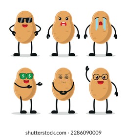 cute potato character design with various activity face expression