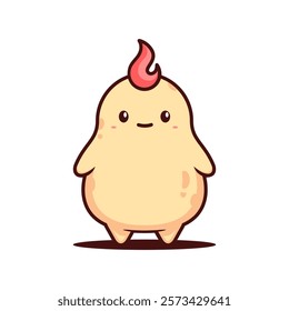 cute potato character with fire hair on white background
