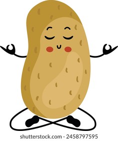 Cute potato character mascot doing yoga meditation