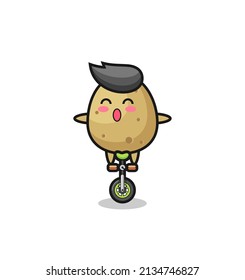 The cute potato character is riding a circus bike , cute style design for t shirt, sticker, logo element