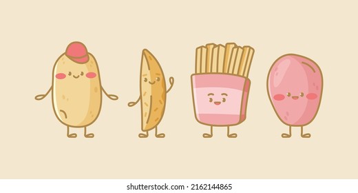 Cute potato characters. Cartoon vector isolated illustration