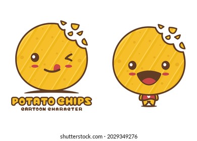 mascota de patatas fritas, ilustración de dibujos animados de comida, adecuada para logotipos, etiquetas de embalaje, pegatinas, etc.