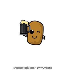 Cute Potato Drink Cola Cartoon Character Vector Illustration Design. Outline, Cute, Funny Style. Recomended For Children Book, Cover Book, And Other.