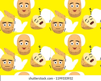 Cute Potato Emotions Cartoon Background Seamless Wallpaper