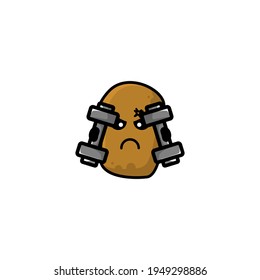 Cute Potato Fitness Cartoon Character Vector Illustration Design. Outline, Cute, Funny Style. Recomended For Children Book, Cover Book, And Other.