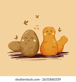 Cute Potato Handdrawing Texture With Faces Illustration Art