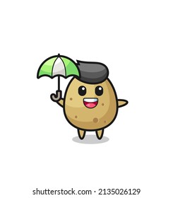 cute potato illustration holding an umbrella , cute style design for t shirt, sticker, logo element