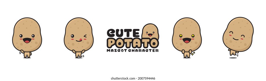 cute potato mascot, with different facial expressions and poses, isolated on a white background