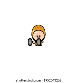 Cute potato mascot vector design lifting a barbell