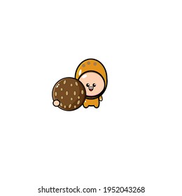 Cute potato mascot vector design eating dumplings