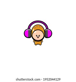 Cute potato mascot vector design listening to music