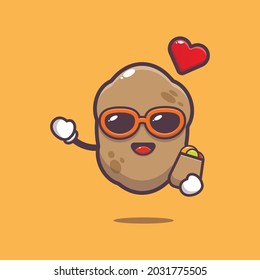 cute potato with shoping bag. Vegetable world day. Vector isolated flat illustration for poster, brochure, web, mascot, sticker, logo and icon.