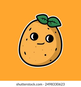 Cute Potato Vector Icon. Potato Cartoon Style Sticker.white background on Food nature icon concept.