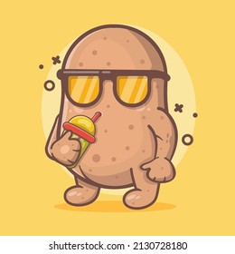 cute potato vegetable character mascot drink bubble tea isolated cartoon in flat style design 